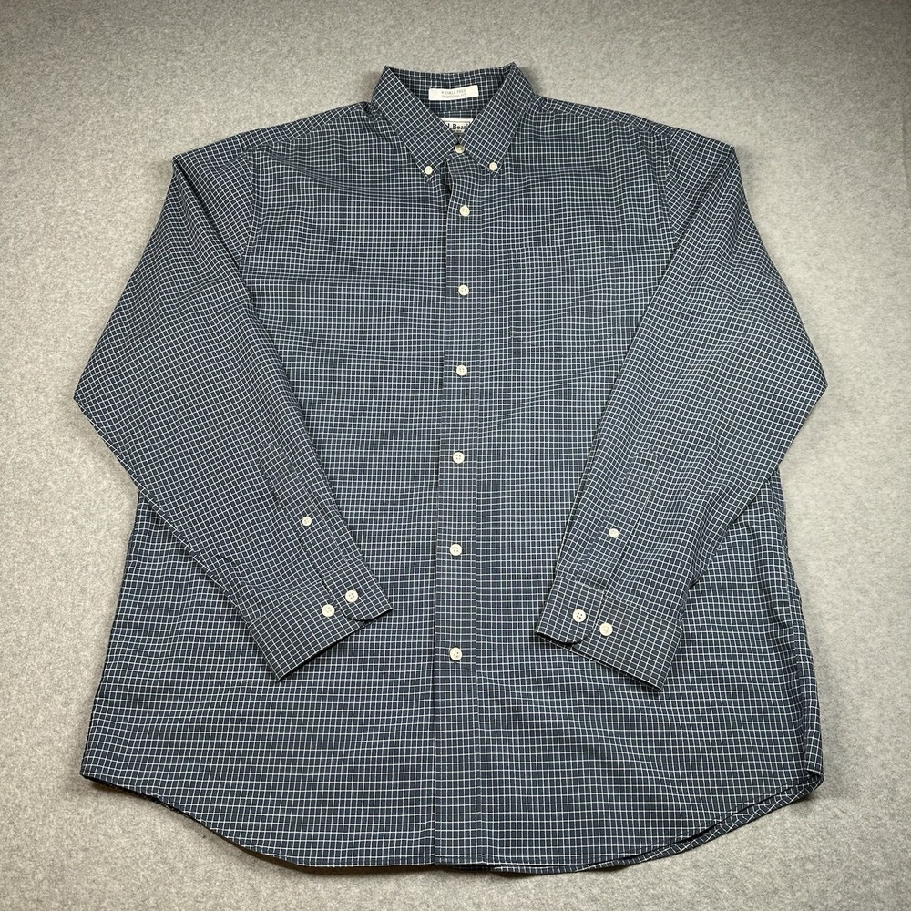 L.L.Bean Wrinkle Free Shirt L Blue Check Traditional Fit Cotton‎ Button